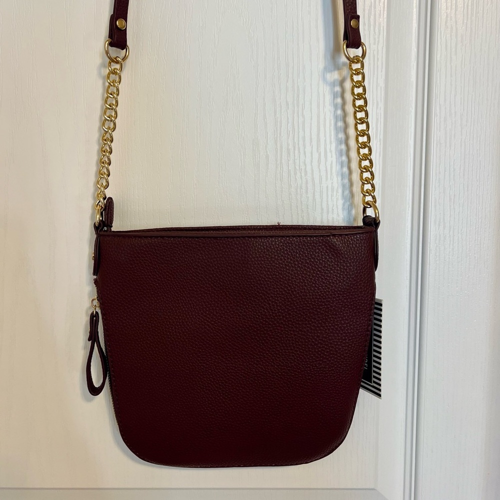 Alexis Bendel Dark Brown Expandable Crossbody Bag with Gold Chains New - Picture 3 of 11
